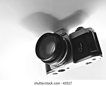 a upside down view of my camera. all indentifiable marks have been cloned out in Photoshop.