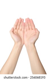 Upside View Of Cupped Hands , Isolated On A White