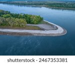 upstream entry to the Chain of Rock Bypass Canal from the Mississippi River above St Louis, aerial view at October dawn