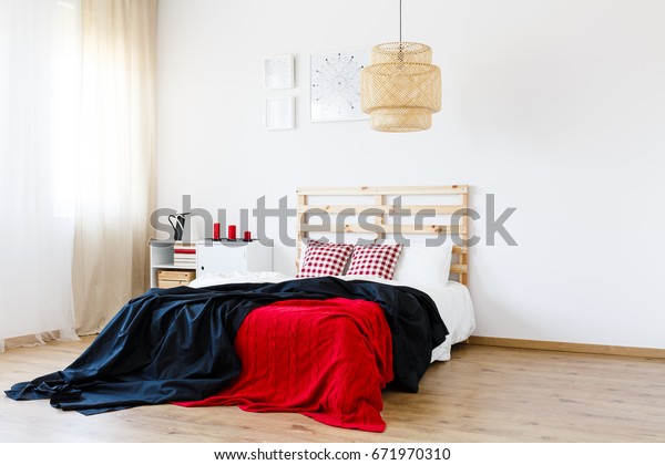 Uptodate Design Spacious Bedroom Red Black Stock Photo Edit