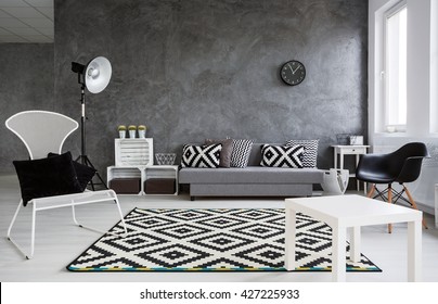 Up-to-date Elegant Black And Whitedecor Of Living Room Of Businesspeople