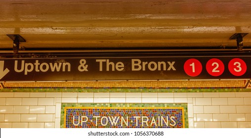 Uptown And The Bronx Subway Sign In New York City.