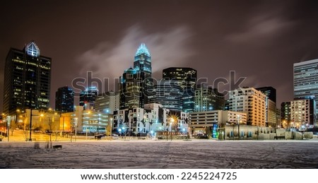 The uptown skyline of Charlotte, North Carolina on a winter evening