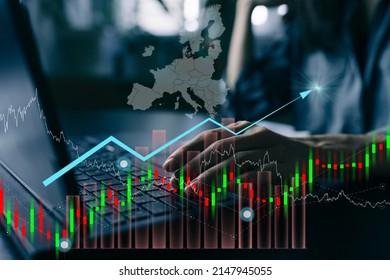 Uptrend financial chart of inflation rate and energy price in Europe, Grow of Inflation and unemployment raterising. Global Financial crisis in world in 2022 due to the conflict with Ukraine vs Russia - Shutterstock ID 2147945055