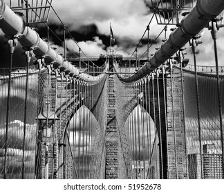 Upward image of the Brooklyn Bridge in New York