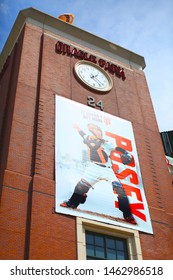 Upward View Of The New Oracle Park Stadium Clock In San Francisco, CA. Taken July 29, 2019. 