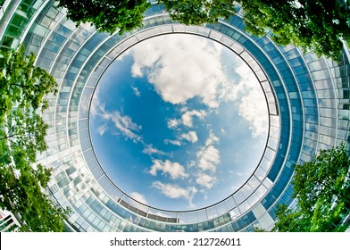 Upward View Of Office Building From Patio