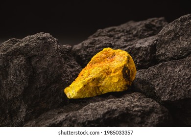 uranium ore in mine, mineral radiation concept, radioactive energy