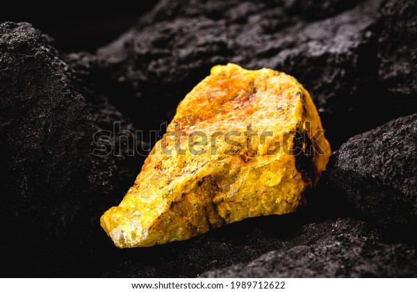 uranium ore in mine, mineral radiation concept,\
radioactive energy