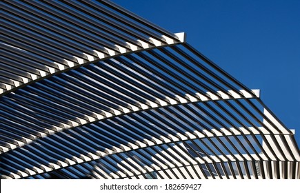 Urban Abstract Texture Background, Urban Details In Blue Sky Background, Diagonal, Architecture Details Close Up, Lines And Curves, Exterior, Urban Creative, Singapore