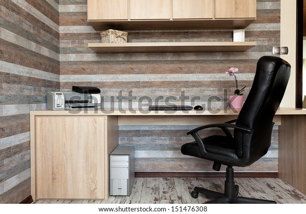 Urban apartment - modern office with a wooden desk
