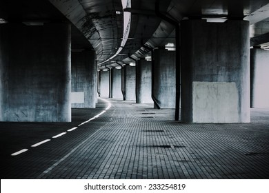Urban background with big road bridge. Dark contrast colors. - Shutterstock ID 233254819