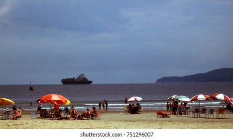 Urban Beach Near The Port, Santos, Sp, Brazil