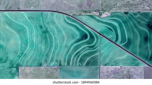 the urban beach, United States, abstract photography of relief drawings in fields in the U.S.A. from the air, Genre: abstract expressionism, abstract expressionist photography,
