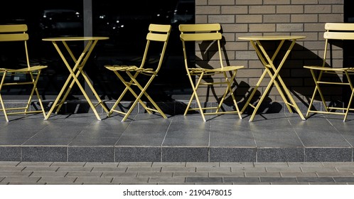 Urban Cafe. Empty Street Restaurant With Tables And Chairs