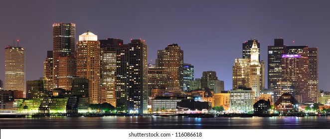 Urban city night scene panorama from Boston Massachusetts.