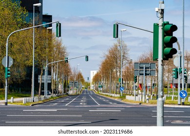 Urban City Street. Empty Highway With Cityscape