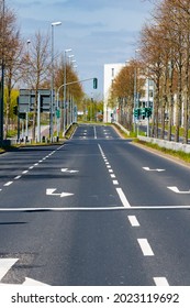 Urban City Street. Empty Highway With Cityscape