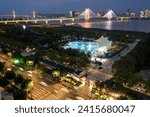 An urban cityscape featuring Hankou Jiangtan Swimming Pool in Wuhan, China