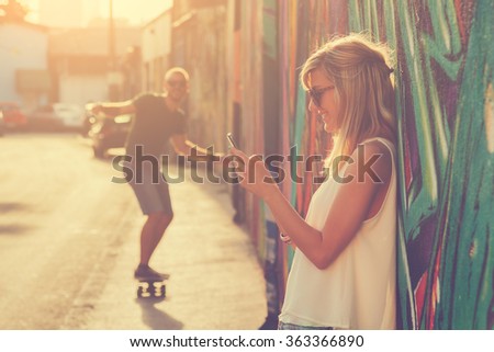 Similar – Image, Stock Photo Two happy and urban lesbian girlfriends