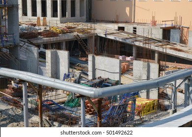 Urban Estate Construction Site, Modern Construction Technology For High Buildings, Sliding Formwork Reinforced With Concrete Skeleton