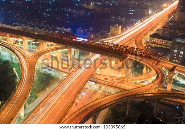 urban highway landscape at\
night