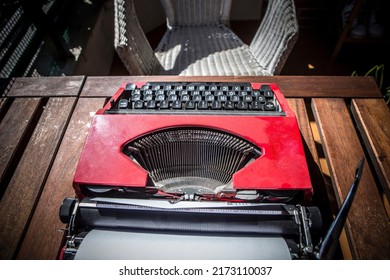 Urban Home Terrace With 1970s Typewriter. The Blank Page Challenge Concept