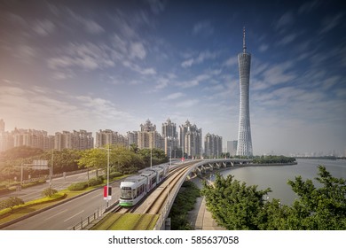 Urban Landscape Of Guangzhou City At Sunshine Day, China