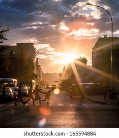 Urban Life In Vain Hour Before Sunset, The City Of Astana Kazakhstan. To Me These Shots Especially The Road. Picture Which Can Be Called Art.