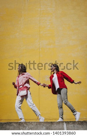 Similar – Foto Bild Zwillingsschwestern stehen Rücken an Rücken