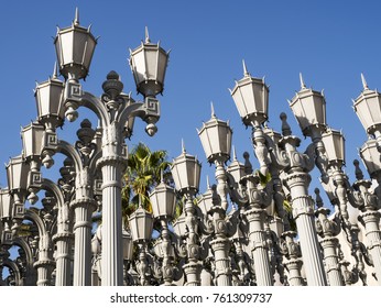 Urban Light by Chris Burden at the LACMA - Los Angeles County Museum of Art, on the August 12th, 2017 - Los Angeles, CA, USA