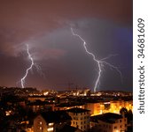 Urban lightning strike over Renens, Switzerland.