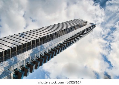 Urban Modern Architecture Apartment Hotel Blocks Sky Scrapper Skyscraper Into Blue Sky With Clouds New York City