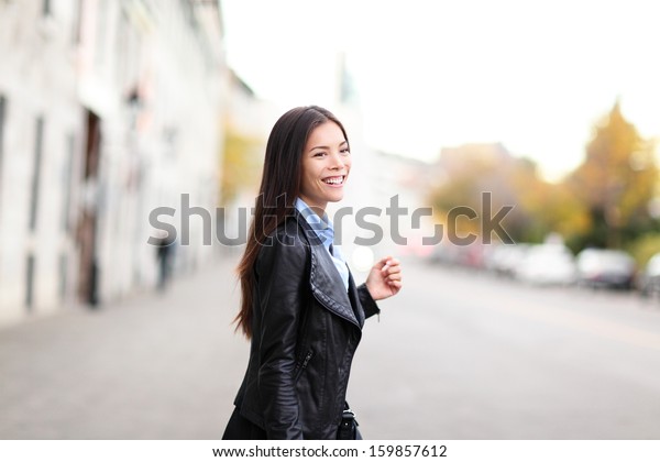 Urban Modern Woman Outdoor Walking Street Stock Photo (Edit