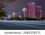 Urban Nightscape with Illuminated Skyscrapers