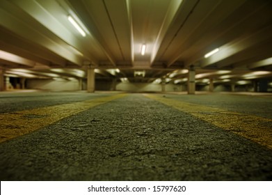 Urban Parking Garage At Night.