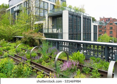 Urban Public Park On A Historic Train Freight Line In Chelsea, Manhattan