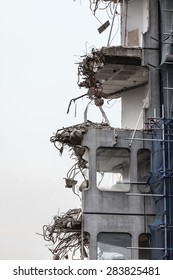 Urban Scene. Dismantling Of A House. Ruins Of Building Under Destruction. Industry.