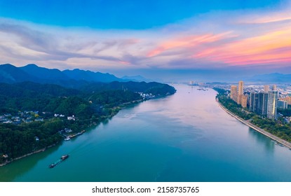 Urban scenery on both sides of Fuchun River, Tonglu County, Zhejiang province, China - Shutterstock ID 2158735765