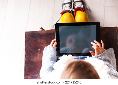 Urban school girl with ipad tablet