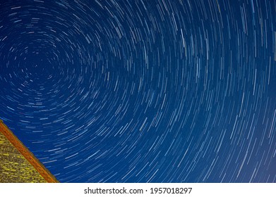 Urban star trails around North Star Polaris during COVID-19 pandemic with reduced air travel