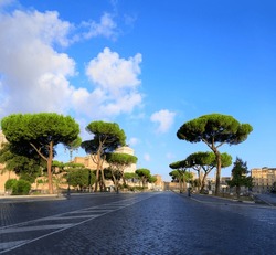 Urban Street Of Rome: The Via Dei Fori Imperiali, Italy.