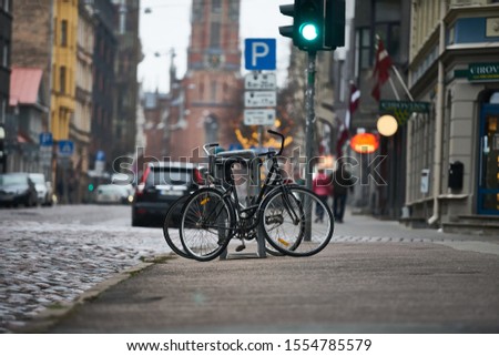 Urban streets with bikes. Riga