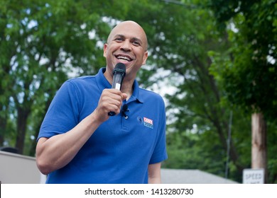 Urbandale, Iowa USA. May 27, 2019.
Presidential Candidate  Senator Cory Booker (D – New Jersey) Speaks At A Memorial Day Rally In Urbandale, Iowa.
