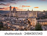 Urbino, Italy medieval walled city in the Marche region at dawn.