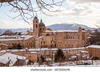 Urbino In Winter Covered With Snow