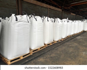 Urea Stock pile jumbo-bag in warehouse waiting for shipment.Put on wooden pallets