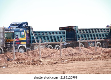 URFA, TURKEY- The View From Suruc Of The Trucks That Were Blocked And Stopped By The ISIS Terrorist Organization In The North Of Syria, Right On The Border With Turkey. NOVEMBER 7, 2014