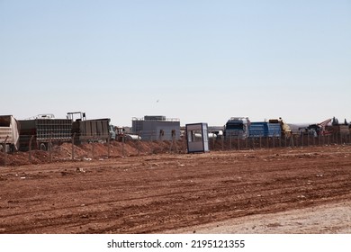 URFA, TURKEY- The View From Suruc Of The Trucks That Were Blocked And Stopped By The ISIS Terrorist Organization In The North Of Syria, Right On The Border With Turkey. NOVEMBER 7, 2014