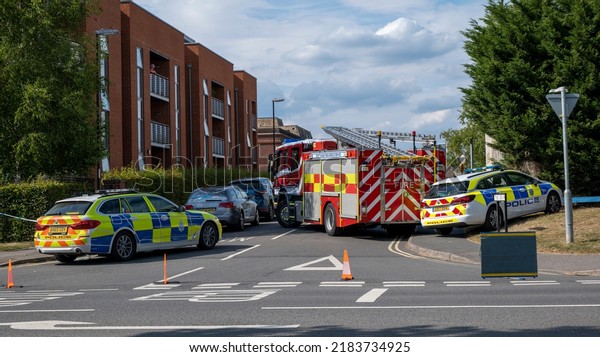 urgess Hill, United Kingdom - July 28, 2022\
\
Police surrounded several buildings in Burgess Hill centre near\
Police and Fire Station after a suspicious package was discovered\
triggering a bomb scare.